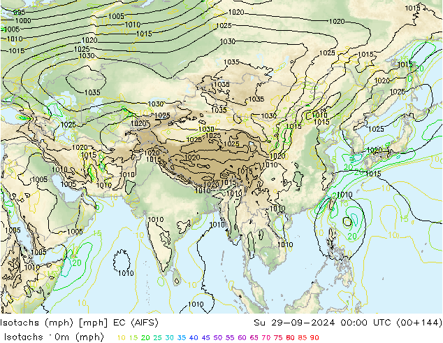 Eşrüzgar Hızları mph EC (AIFS) Paz 29.09.2024 00 UTC