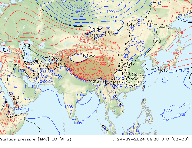 Surface pressure EC (AIFS) Tu 24.09.2024 06 UTC