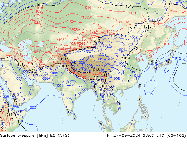 Pressione al suolo EC (AIFS) ven 27.09.2024 06 UTC