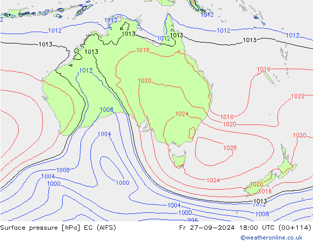 Surface pressure EC (AIFS) Fr 27.09.2024 18 UTC