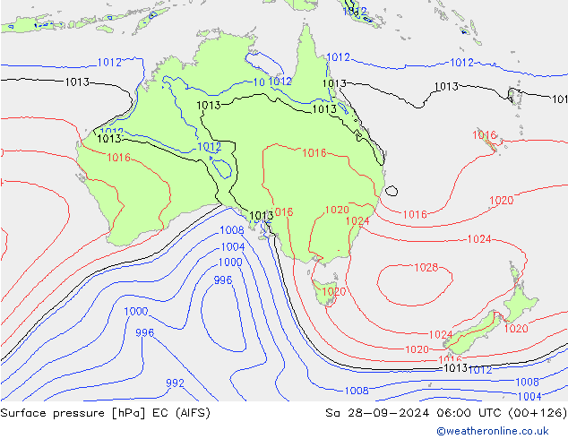 Surface pressure EC (AIFS) Sa 28.09.2024 06 UTC