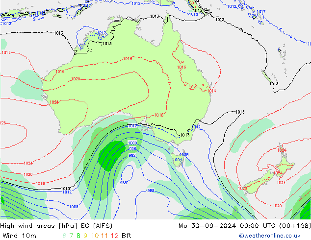 High wind areas EC (AIFS) Mo 30.09.2024 00 UTC