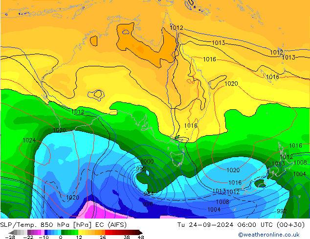 850 hPa Yer Bas./Sıc EC (AIFS) Sa 24.09.2024 06 UTC