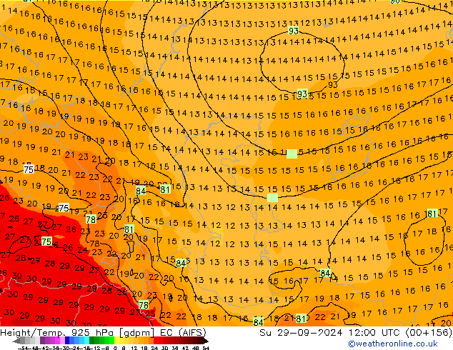 Height/Temp. 925 hPa EC (AIFS) Su 29.09.2024 12 UTC