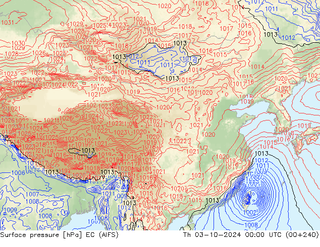 Luchtdruk (Grond) EC (AIFS) do 03.10.2024 00 UTC