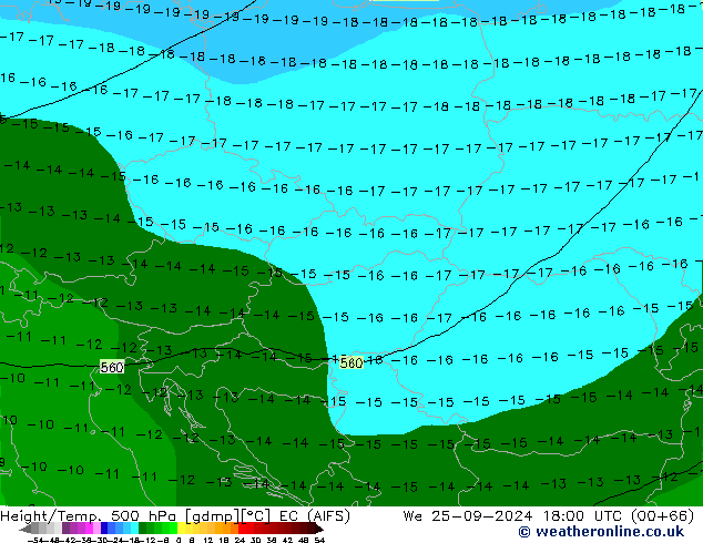 Hoogte/Temp. 500 hPa EC (AIFS) wo 25.09.2024 18 UTC