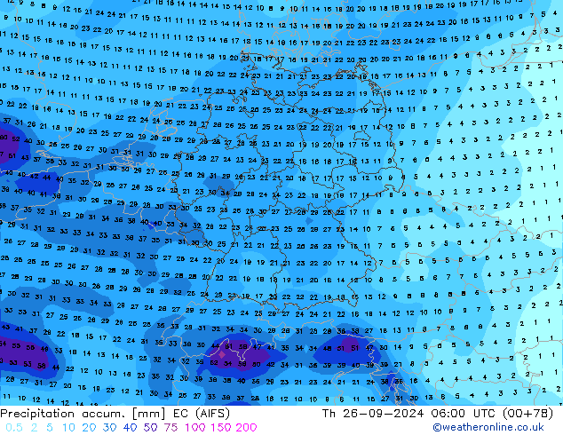 Precipitation accum. EC (AIFS) чт 26.09.2024 06 UTC