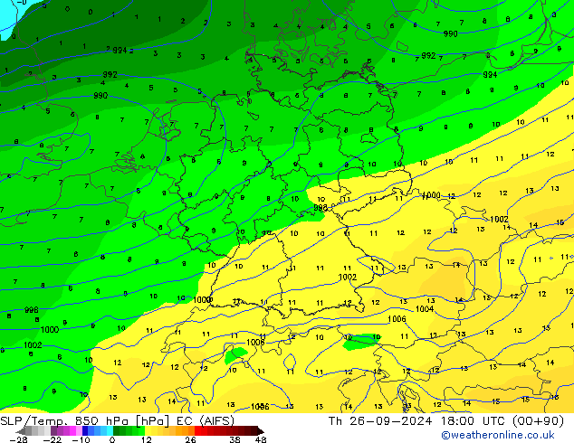 SLP/Temp. 850 hPa EC (AIFS) do 26.09.2024 18 UTC