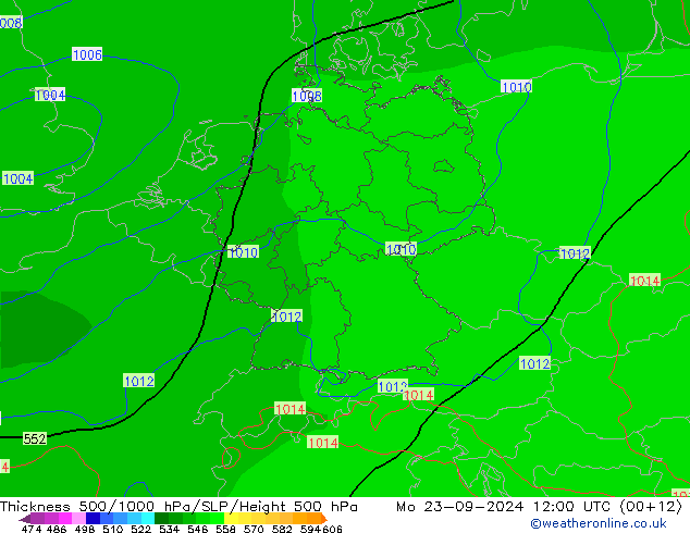 Dikte 500-1000hPa EC (AIFS) ma 23.09.2024 12 UTC