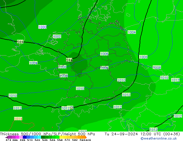 Dikte 500-1000hPa EC (AIFS) di 24.09.2024 12 UTC