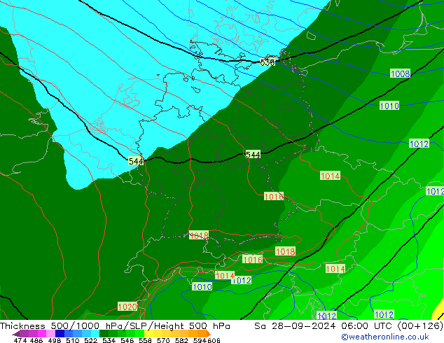 Thck 500-1000гПа EC (AIFS) сб 28.09.2024 06 UTC