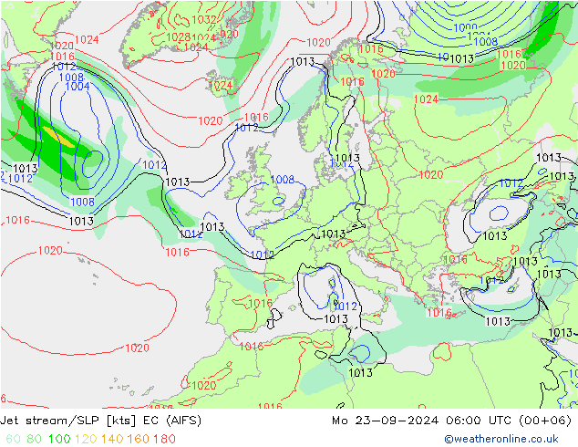 Jet stream/SLP EC (AIFS) Mo 23.09.2024 06 UTC