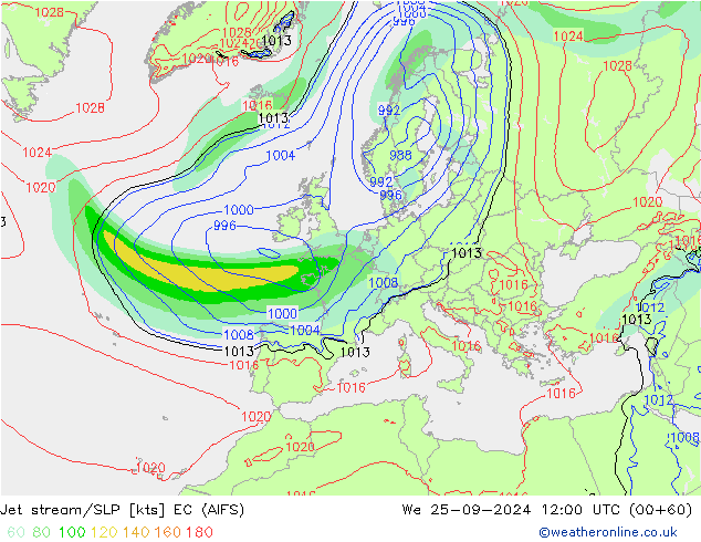 Jet stream/SLP EC (AIFS) We 25.09.2024 12 UTC