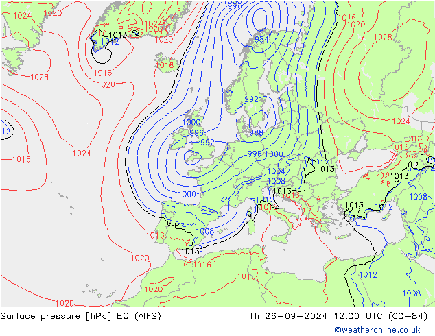 Surface pressure EC (AIFS) Th 26.09.2024 12 UTC