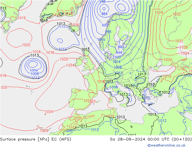 Atmosférický tlak EC (AIFS) So 28.09.2024 00 UTC