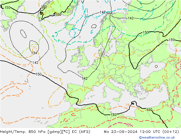 Géop./Temp. 850 hPa EC (AIFS) lun 23.09.2024 12 UTC