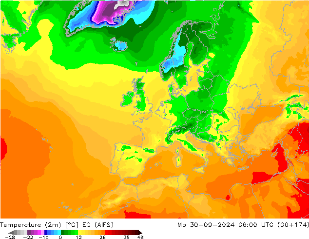 Temperatura (2m) EC (AIFS) lun 30.09.2024 06 UTC