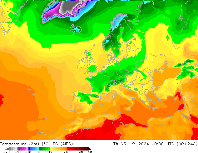 température (2m) EC (AIFS) jeu 03.10.2024 00 UTC