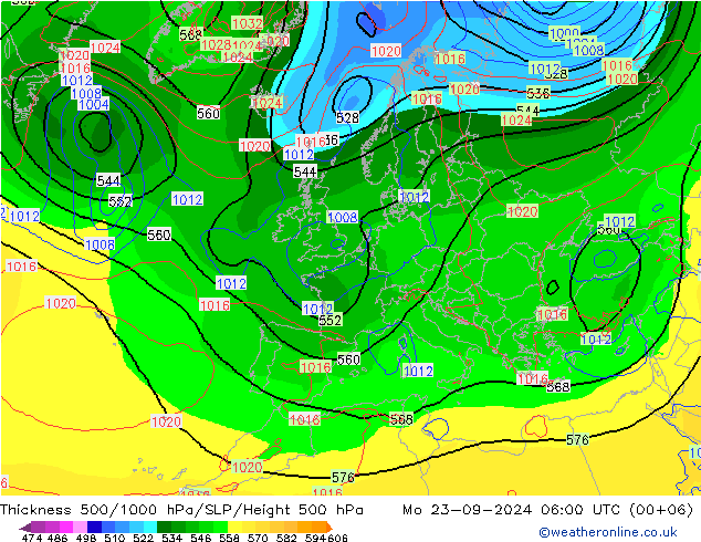 Thck 500-1000гПа EC (AIFS) пн 23.09.2024 06 UTC