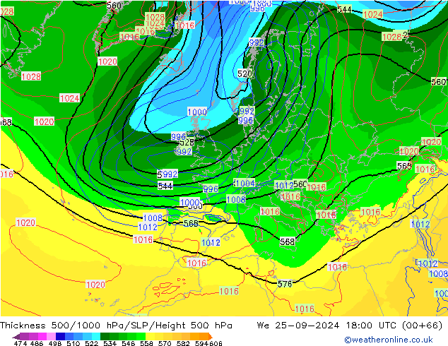 Thck 500-1000hPa EC (AIFS) śro. 25.09.2024 18 UTC