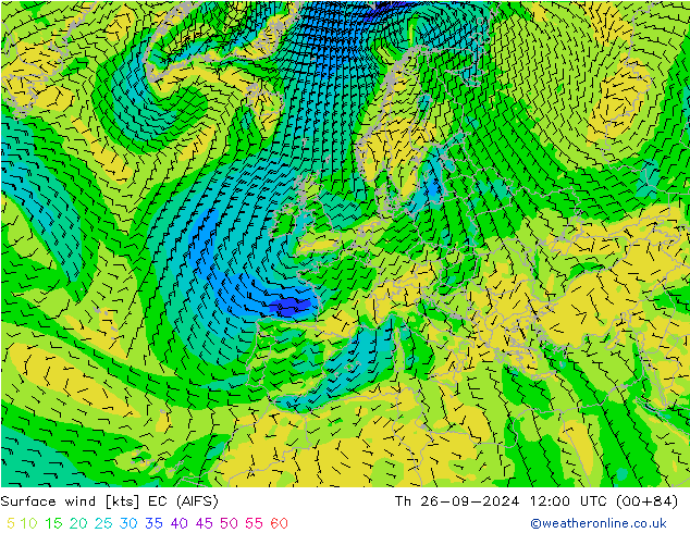 Surface wind EC (AIFS) Th 26.09.2024 12 UTC