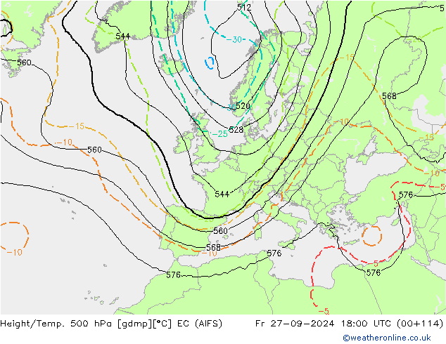 Height/Temp. 500 hPa EC (AIFS) Fr 27.09.2024 18 UTC