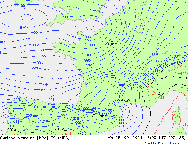 Surface pressure EC (AIFS) We 25.09.2024 18 UTC