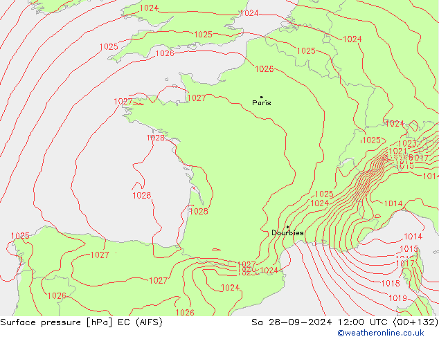 Surface pressure EC (AIFS) Sa 28.09.2024 12 UTC