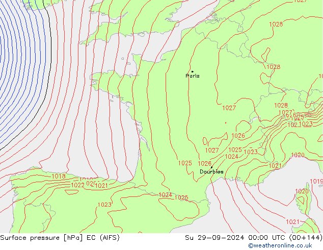 Surface pressure EC (AIFS) Su 29.09.2024 00 UTC