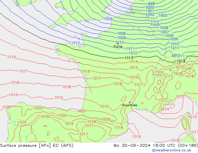 Surface pressure EC (AIFS) Mo 30.09.2024 18 UTC