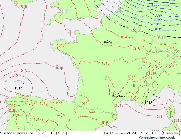 Surface pressure EC (AIFS) Tu 01.10.2024 12 UTC