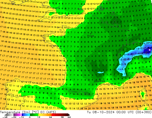 Temperaturkarte (2m) EC (AIFS) Di 08.10.2024 00 UTC