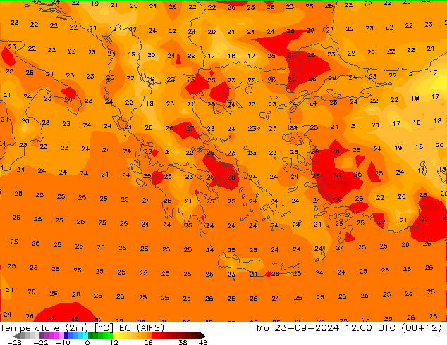 Temperature (2m) EC (AIFS) Po 23.09.2024 12 UTC