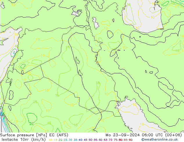 Isotachen (km/h) EC (AIFS) ma 23.09.2024 06 UTC