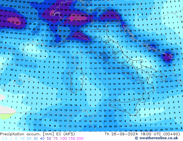 Precipitation accum. EC (AIFS) чт 26.09.2024 18 UTC