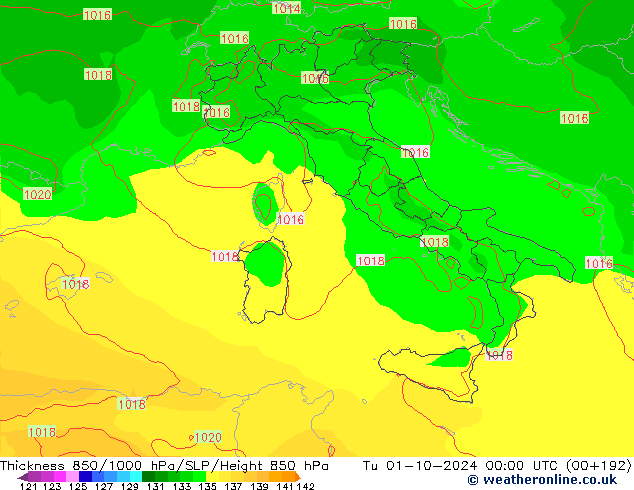 Thck 850-1000 hPa EC (AIFS) mar 01.10.2024 00 UTC