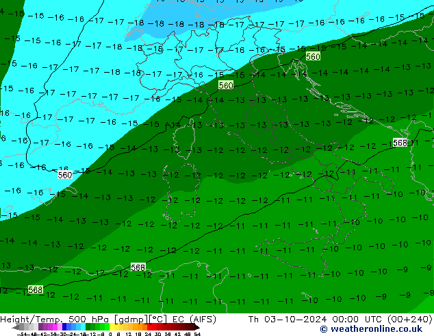 Height/Temp. 500 hPa EC (AIFS) Qui 03.10.2024 00 UTC