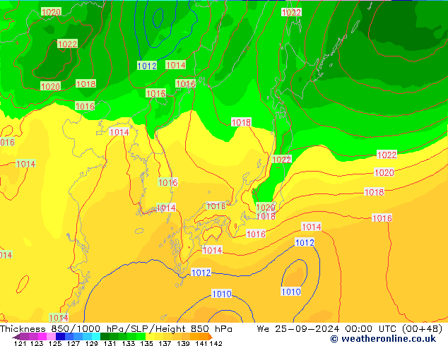 Thck 850-1000 hPa EC (AIFS) mer 25.09.2024 00 UTC