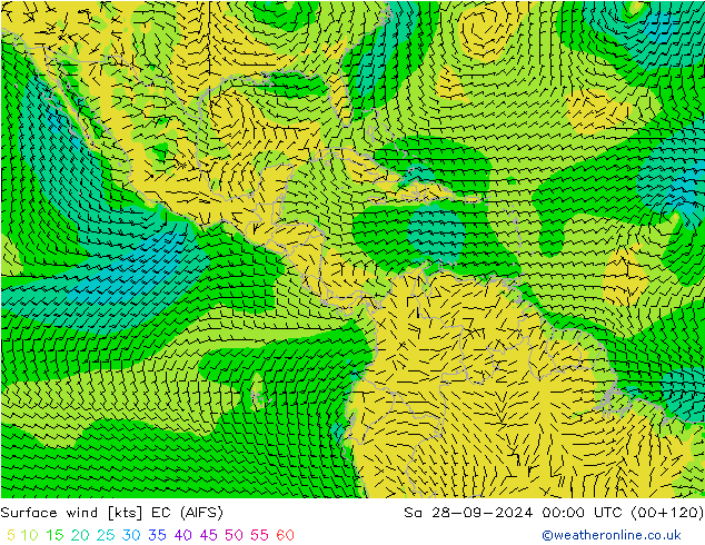 Viento 10 m EC (AIFS) sáb 28.09.2024 00 UTC