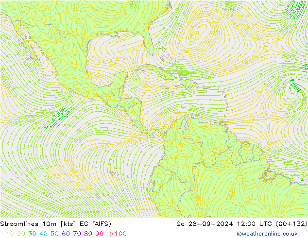 Streamlines 10m EC (AIFS) Sa 28.09.2024 12 UTC