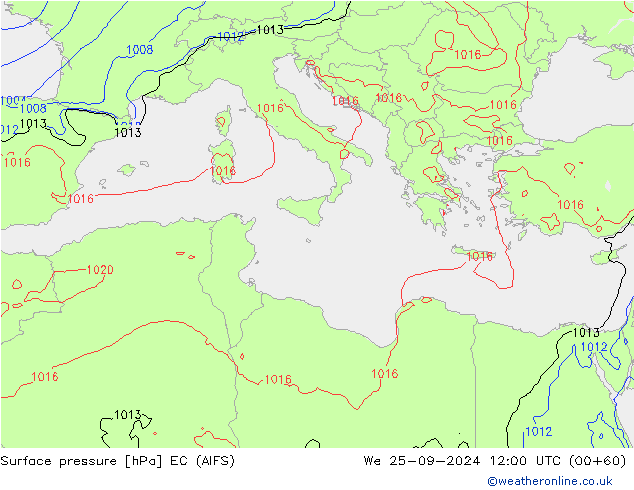 Surface pressure EC (AIFS) We 25.09.2024 12 UTC