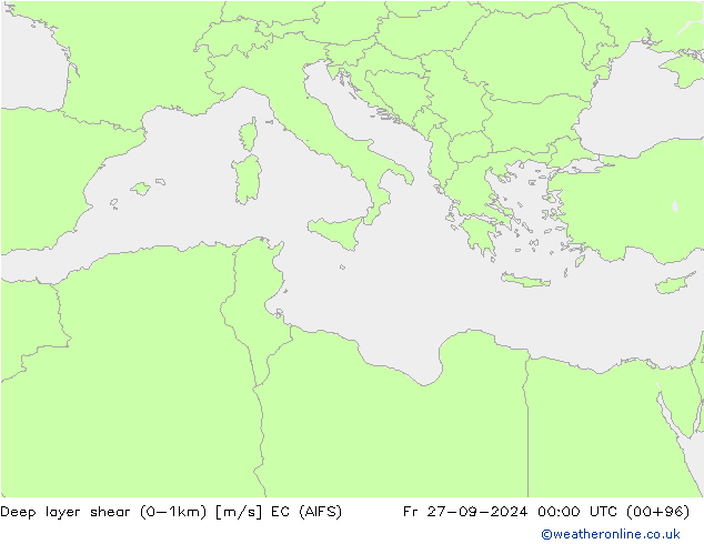 Deep layer shear (0-1km) EC (AIFS) пт 27.09.2024 00 UTC