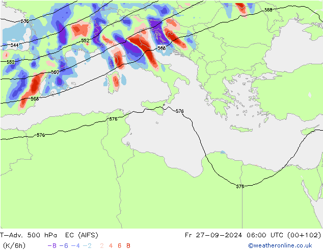 T-Adv. 500 hPa EC (AIFS) Fr 27.09.2024 06 UTC