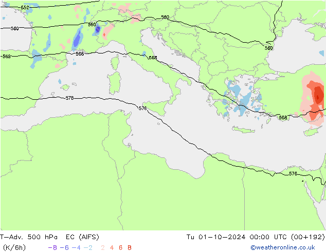 T-Adv. 500 hPa EC (AIFS) Sa 01.10.2024 00 UTC