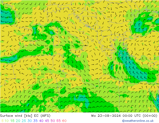 Surface wind EC (AIFS) Mo 23.09.2024 00 UTC