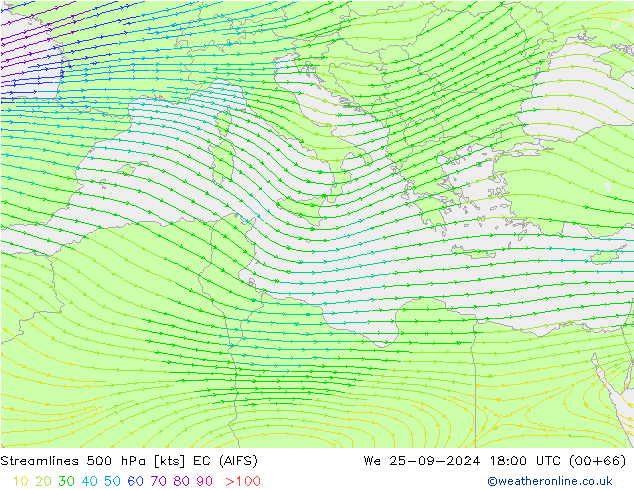 Rüzgar 500 hPa EC (AIFS) Çar 25.09.2024 18 UTC