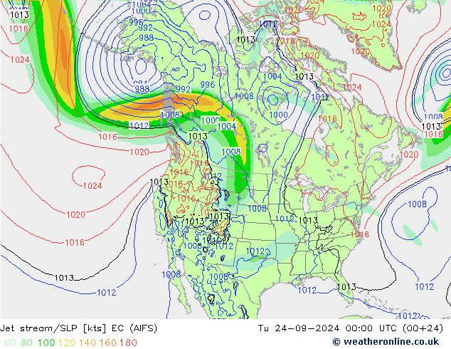 Jet stream/SLP EC (AIFS) Út 24.09.2024 00 UTC