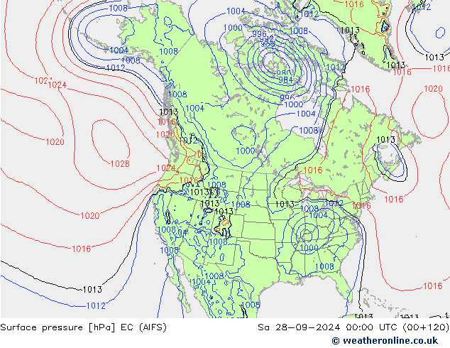 Surface pressure EC (AIFS) Sa 28.09.2024 00 UTC