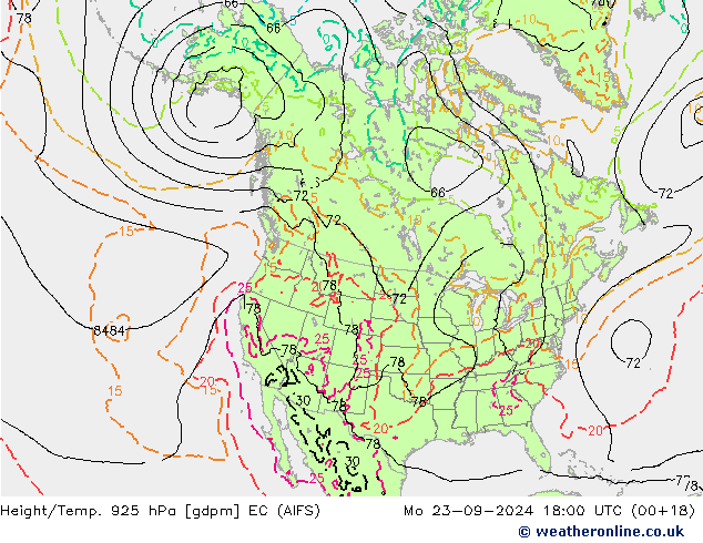 Height/Temp. 925 hPa EC (AIFS) Mo 23.09.2024 18 UTC