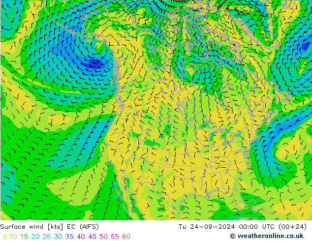 Vent 10 m EC (AIFS) mar 24.09.2024 00 UTC